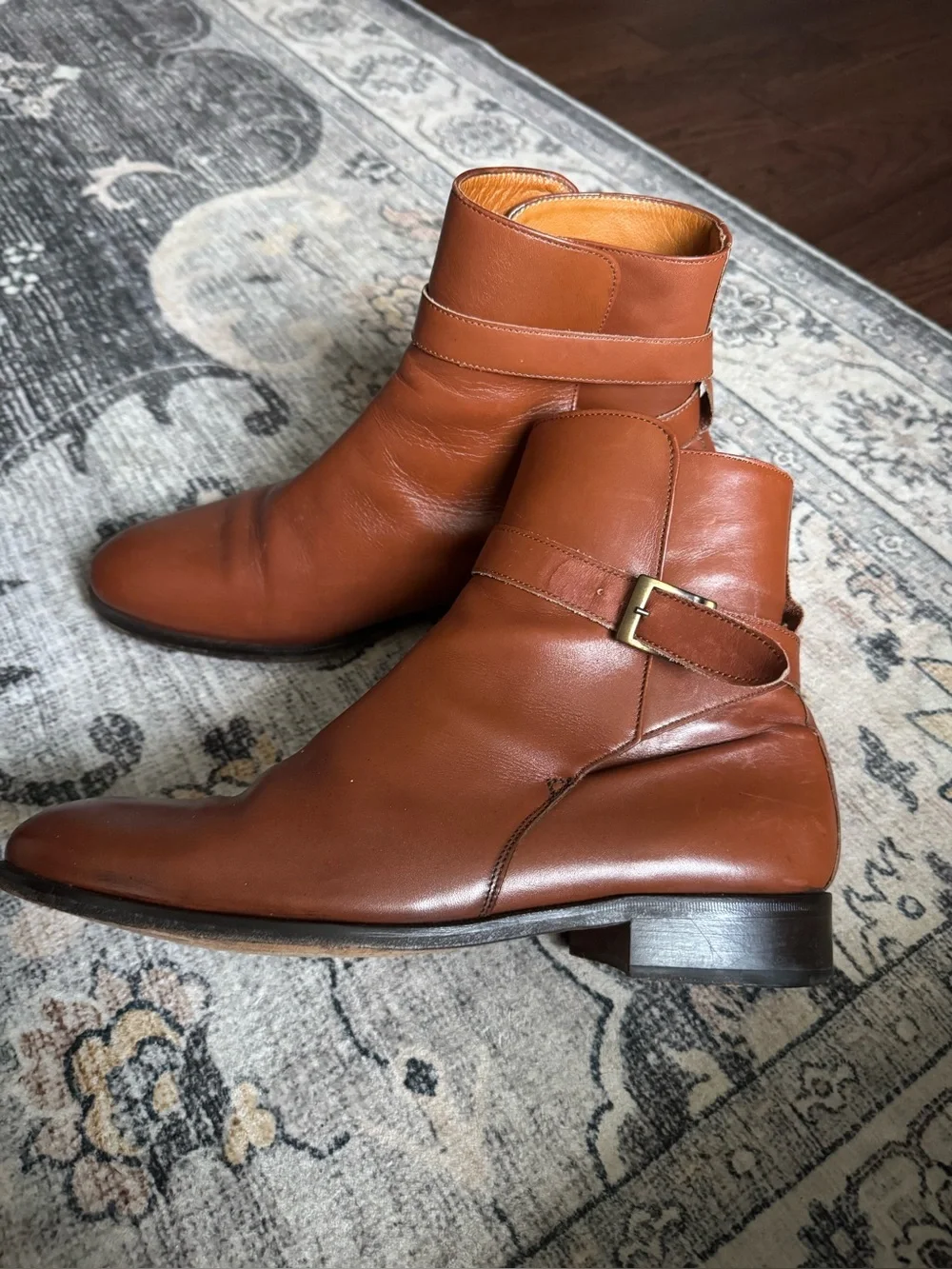 H by Hudson Men's Brown Leather Jodhpur Ankle Boots Buckle Almond Toe AU 9